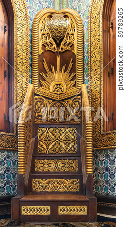 Golden decorated engraved minbar, Mosque of Manial Palace of Prince Mohammed Ali, Cairo, Egypt Golden decorated engraved minbar, Mosque of Manial Palace of Prince Mohammed Ali, Cairo, Egypt 89789265