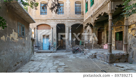 Facade of an abandoned historic House of Madkour (Beit Madkour), Old Cairo, Egypt 89789271
