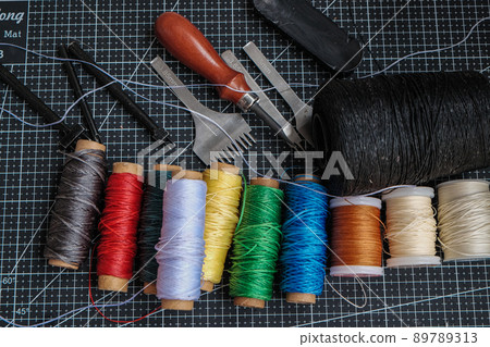 Colorful leather thread working craft working with metal tool 89789313