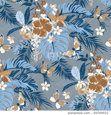 Tropical seamless background with simple flowers Tropical seamless background with simple flowers 89789452