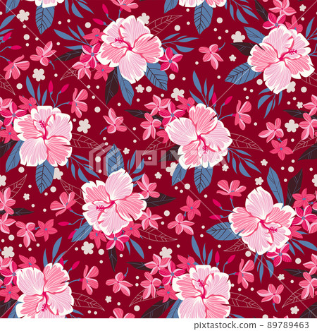 Tropical seamless background with simple flowers Tropical seamless background with simple flowers 89789463