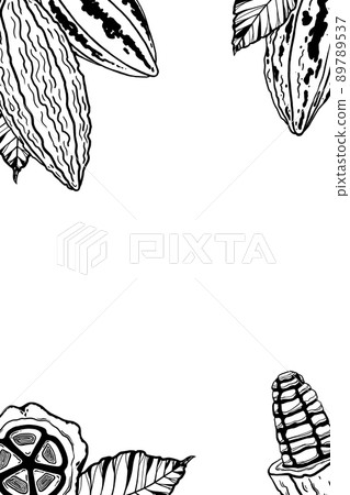 Black and white cocoa fruit card. Graphic illustration Black and white cocoa fruit card. Graphic illustration 89789537