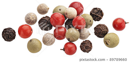 Pepper mix of black, red and white peppercorns isolated, full depth of field Pepper mix of black, red and white peppercorns isolated, full depth of field 89789660