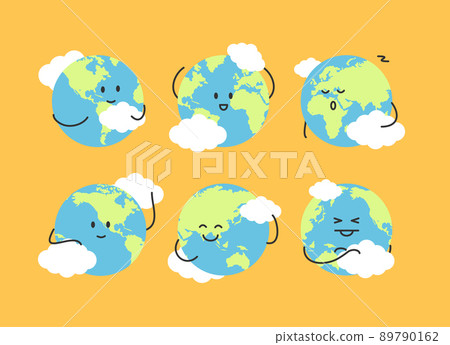 Cartoon Different Cute Globe Earth Characters Set. Vector 89790162