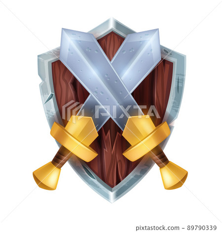 Game sword icon, vector medieval wooden shield,... - Stock Illustration ...