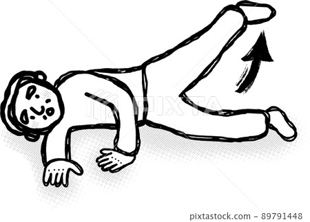 Elderly foot-raising exercises, rehabilitation, monochrome, 1-color printing, black and white 89791448