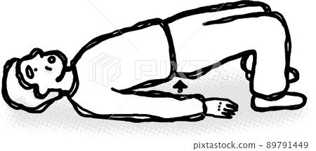 Elderly waist-raising exercises, rehabilitation, monochrome, 1-color printing, black and white 89791449