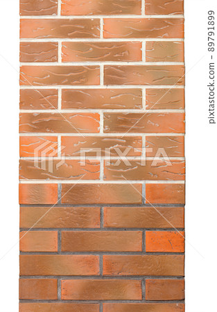 The texture of the brick column is lined with even brick rows with curly elements. 89791899