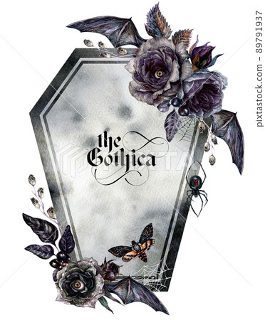 Watercolor Floral Gothic Background Isolated on White Background. Watercolor Floral Gothic Background Isolated on White Background. 89791937