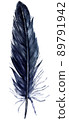 Watercolor Crow Black Feather Isolated on White Background. 89791942