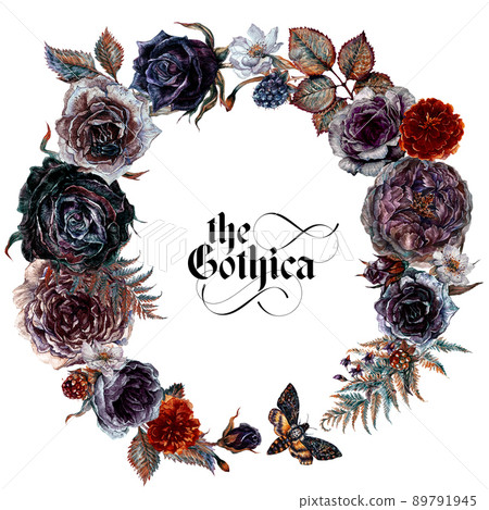 Watercolor Floral Gothic Arrangement Isolated on White Background. Watercolor Floral Gothic Arrangement Isolated on White Background. 89791945