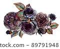 Watercolor Floral Gothic Arrangement Isolated on White Background. 89791948