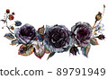 Watercolor Floral Gothic Arrangement Isolated on White Background. 89791949