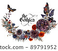 Watercolor Floral Gothic Arrangement Isolated on White Background. 89791952
