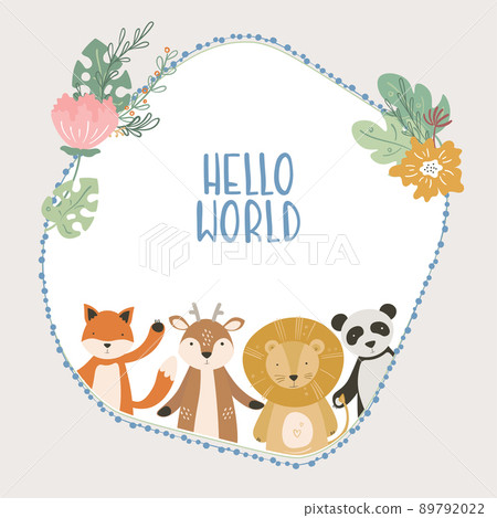 Cartoon cute animals baby card with text Cartoon cute animals baby card with text 89792022