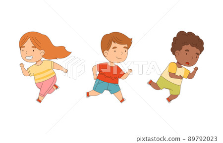 Cute kids running set. Children taking part in the marathon cartoon vector illustration 89792023