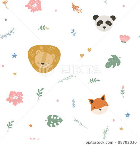 Cartoon animal head pattern for wrapping paper 89792030