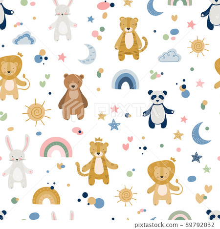 Cartoon cute animals baby pattern with rainbow Cartoon cute animals baby pattern with rainbow 89792032