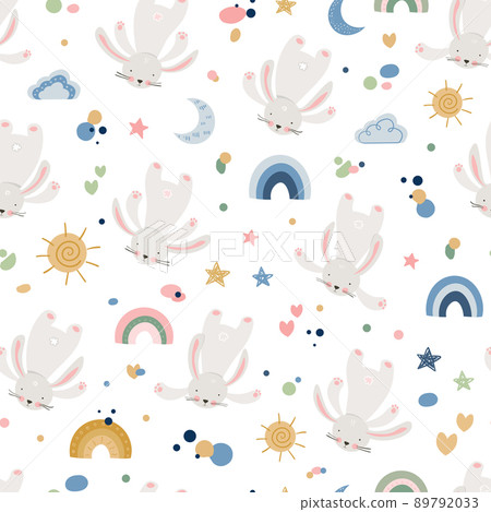 Cartoon cute animals baby pattern with rabbit Cartoon cute animals baby pattern with rabbit 89792033
