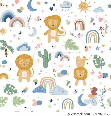 Cartoon cute animals baby pattern with lion 89792037