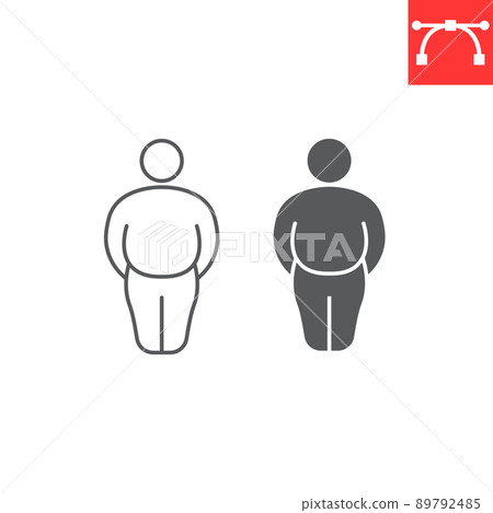 Fat man line and glyph icon, diabetic and overweight, fatty man vector icon, vector graphics, editable stroke outline sign, eps 10. 89792485