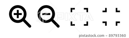 Zoom and zoom out icon set. Magnifying glass and icon. Zoom and zoom out icon set. Magnifying glass and icon. 89793360