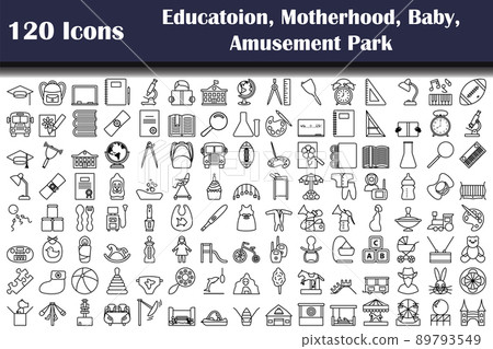 Set of 120 Education, Motherhood, Baby, Amusement Park icons 89793549