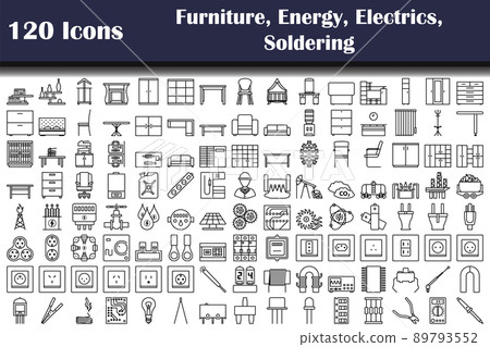 Set of 120 Furniture, Energy, Electrics, Soldering icons Set of 120 Furniture, Energy, Electrics, Soldering icons 89793552