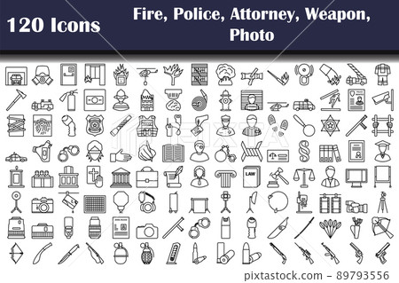 Set of 120 Fire, Police, Attorney, Weapon, Photo icons 89793556