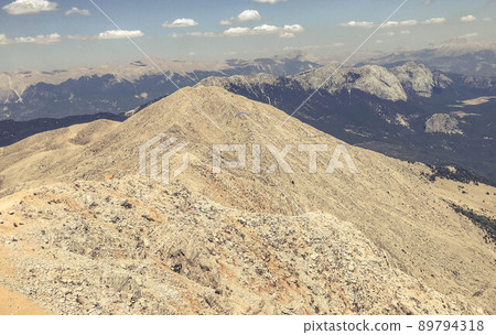 sandy mountains made of stones and grass. high ground in hot countries, high surface, high altitude travel. mountains under the sky, white clouds, natural landscape sandy mountains made of stones and grass. high ground in hot countries, high surface, high altitude travel. mountains under the sky, white clouds, natural landscape 89794318