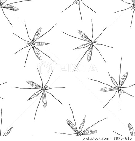 Seamless pattern of monochrome mosquito illustration. Vector illustration template 89794610