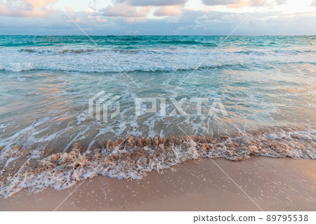 Coastal Caribbean landscape with shore waves on a sunrise. Dominican republic 89795538