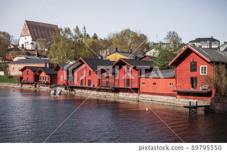 Porvoo, Finland. Old town view with red wooden houses 89795550