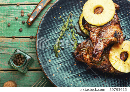 Meat barbecue with pineapple rings. Meat barbecue with pineapple rings. 89795613