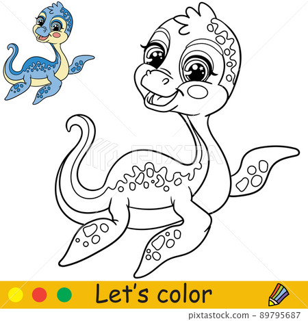 Cartoon baby Plesiosaur coloring book page vector 89795687