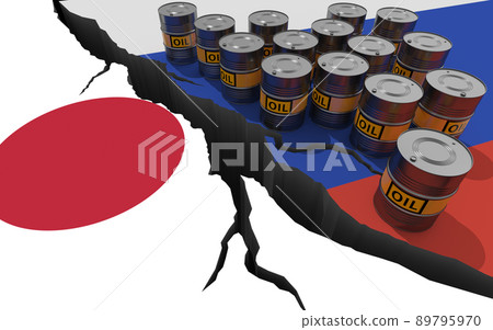 Oil sanctions against Russia. Conceptual 3D illustration. 89795970