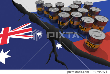 Oil sanctions against Russia. Conceptual 3D illustration. 89795971