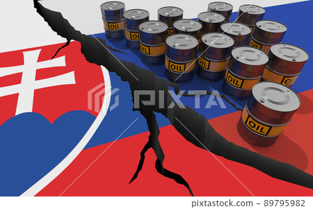Oil sanctions against Russia. Conceptual 3D illustration. Oil sanctions against Russia. Conceptual 3D illustration. 89795982