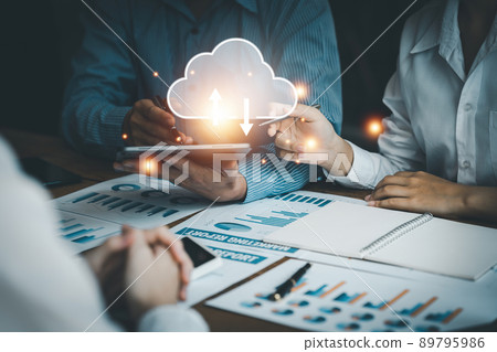 Group of IT consultant working by digital tablet and management big data and analyze financial document of company. Group of IT consultant working by digital tablet and management big data and analyze financial document of company. 89795986