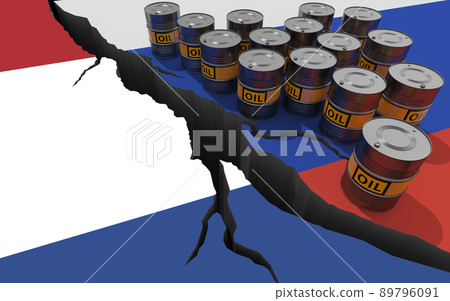 Oil sanctions against Russia. Conceptual 3D illustration. Oil sanctions against Russia. Conceptual 3D illustration. 89796091
