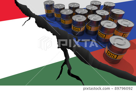 Oil sanctions against Russia. Conceptual 3D illustration. Oil sanctions against Russia. Conceptual 3D illustration. 89796092