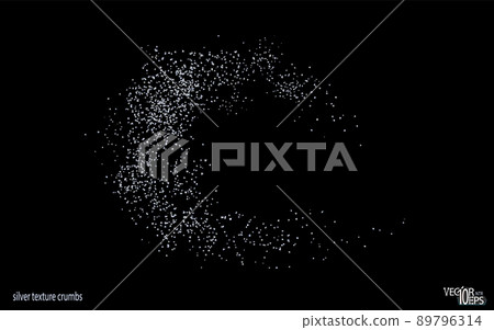 Silver abstract grainy texture isolated on black. Dust, sand. Silverish curl, swirl crumbs. Vector. Silver abstract grainy texture isolated on black. Dust, sand. Silverish curl, swirl crumbs. Vector. 89796314