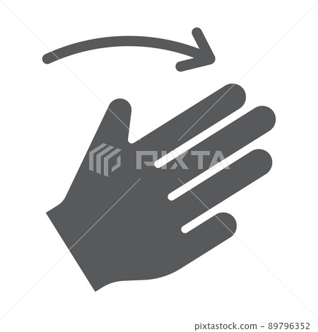 Three fingers flick right glyph icon, gesture and hand, click sign, vector graphics, a solid pattern on a white background, eps 10. Three fingers flick right glyph icon, gesture and hand, click sign, vector graphics, a solid pattern on a white background, eps 10. 89796352