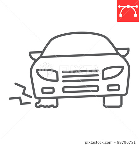Tire burst line icon, vehicle and car accident, car tire leak vector icon, vector graphics, editable stroke outline sign, eps 10. 89796751