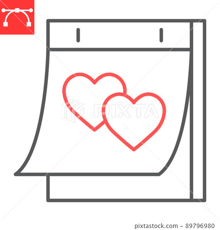 Valentines day calendar line icon, valentines day and romantic, calendar with heart vector icon, vector graphics, editable stroke outline sign, eps 10. Valentines day calendar line icon, valentines day and romantic, calendar with heart vector icon, vector graphics, editable stroke outline sign, eps 10. 89796980
