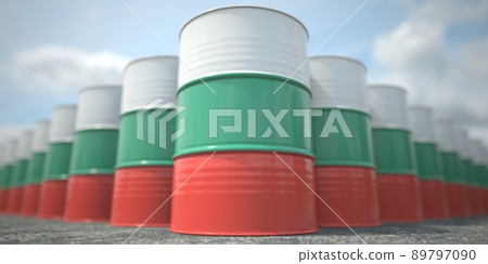 Barrels or oil drums with flag of Bulgaria. Petroleum or chemical industry related 3D rendering Barrels or oil drums with flag of Bulgaria. Petroleum or chemical industry related 3D rendering 89797090