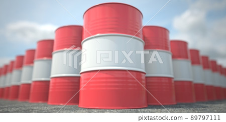 Flag of Austria on the barrels or steel drums. Chemical or oil industry related 3D rendering Flag of Austria on the barrels or steel drums. Chemical or oil industry related 3D rendering 89797111