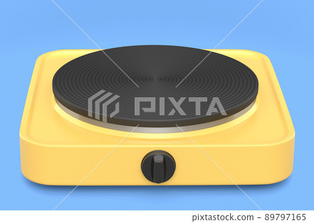 Portable camping electric stove for preparing food isolated on blue background. Portable camping electric stove for preparing food isolated on blue background. 89797165
