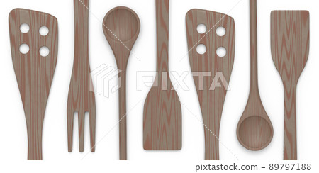 Wooden kitchen utensils, tools and equipment on white background. Wooden kitchen utensils, tools and equipment on white background. 89797188