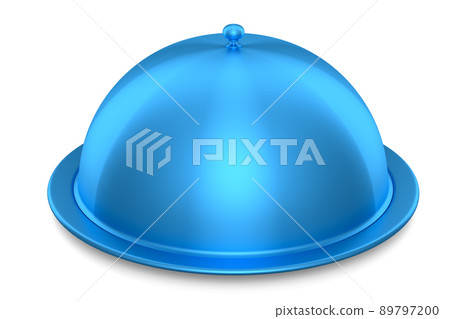 Silver tray with cloche ready to serve isolated on white background 89797200